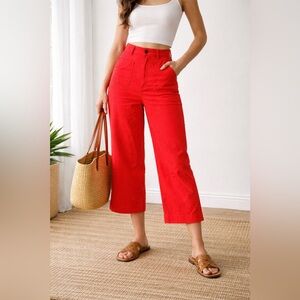 J.Crew Red Linen Blend Cropped Pants Wide Leg High Rise 28